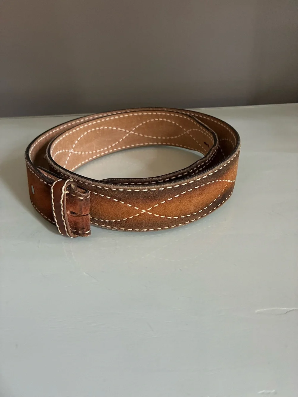 Genuine Leather Western Belt Strap with Contrast Stitching Size 36